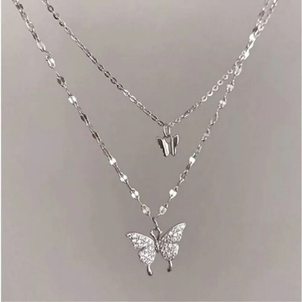 Multi-Layer Butterfly Rhinestone Necklace - Picture 1 of 6